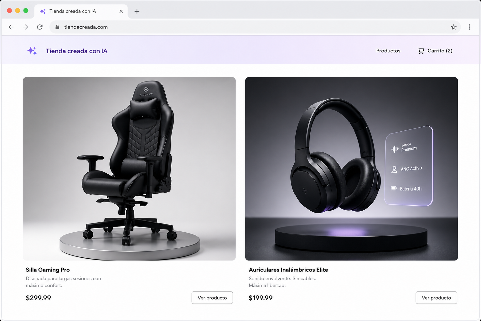 Mockup tienda web creada con IA